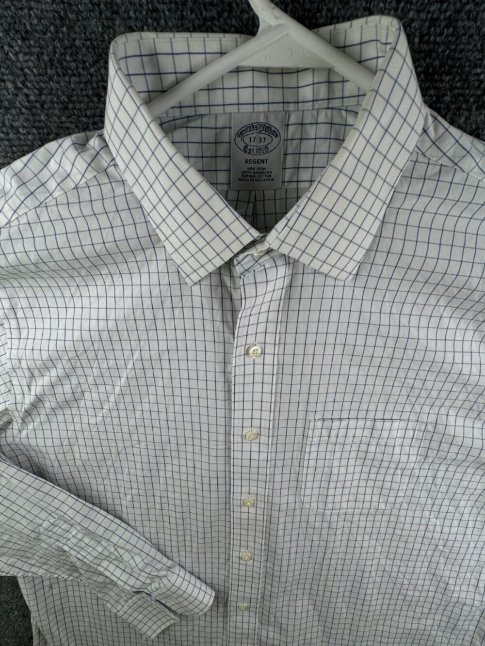Brooks Brothers Long Sleeve Button Up Shirt Cotton Blue Check 17 37 Regent Adult